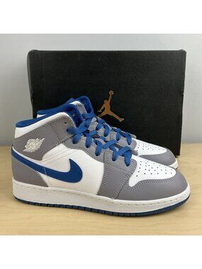 Nike Air Jordan 1 Mid True Blue Cement Youth Size 6Y (GS) Basketball Shoes